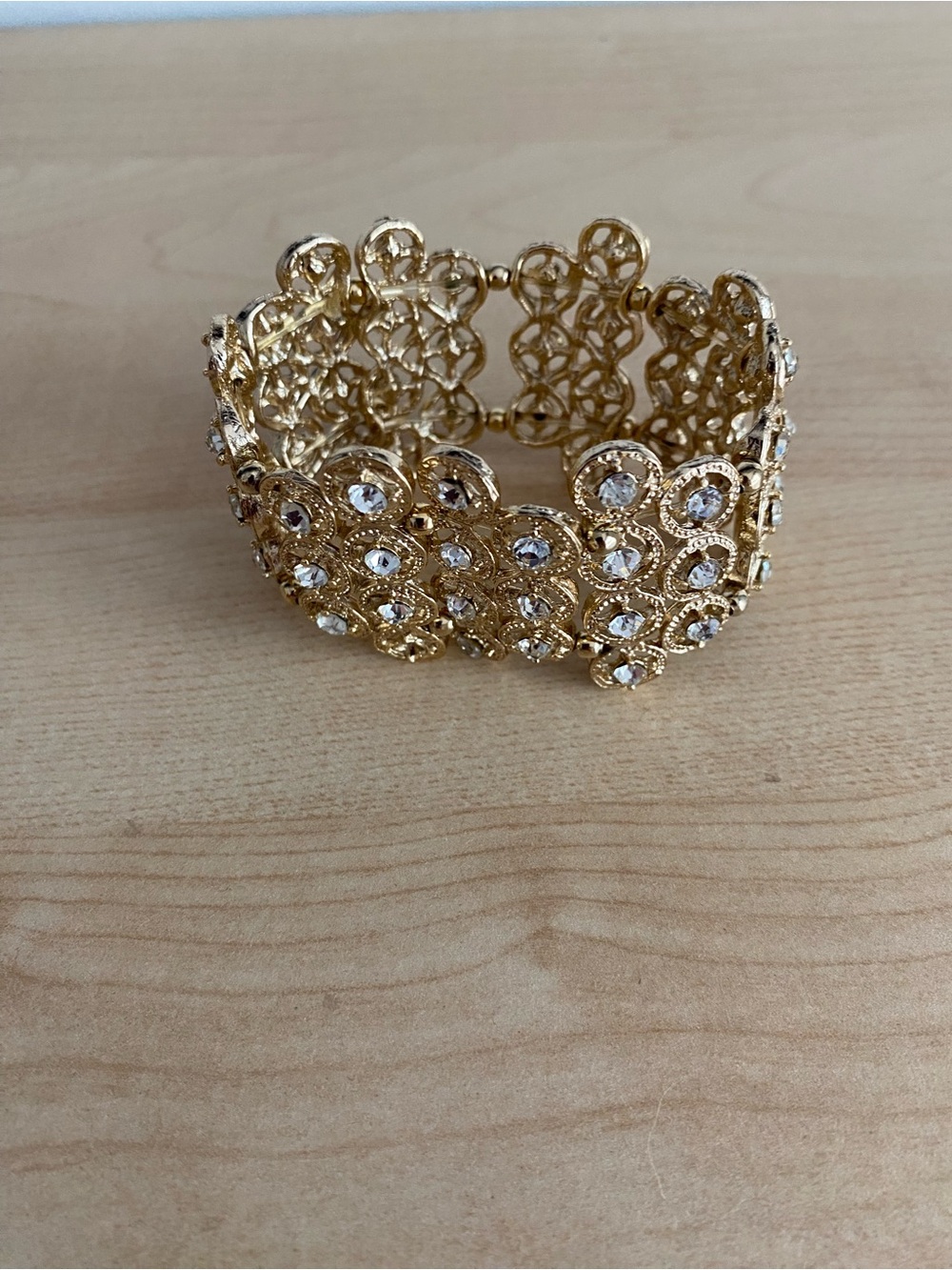 Gold Crystal Lace Stretch Bracelet - Women's Fashion Jewelry